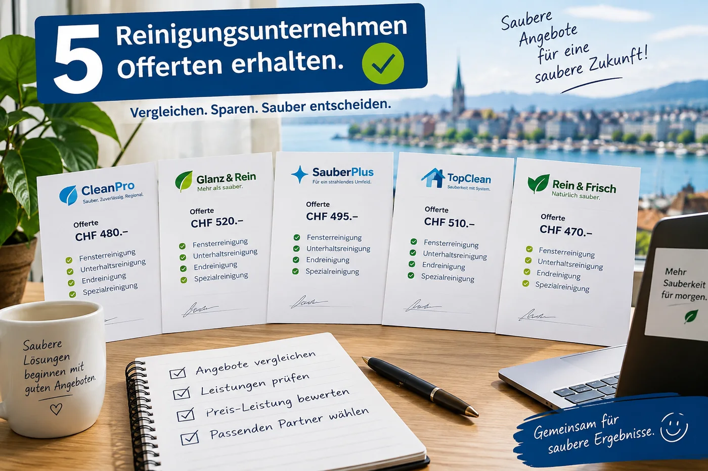Beispiel für den Vergleich mehrerer Reinigungsofferten in der Schweiz